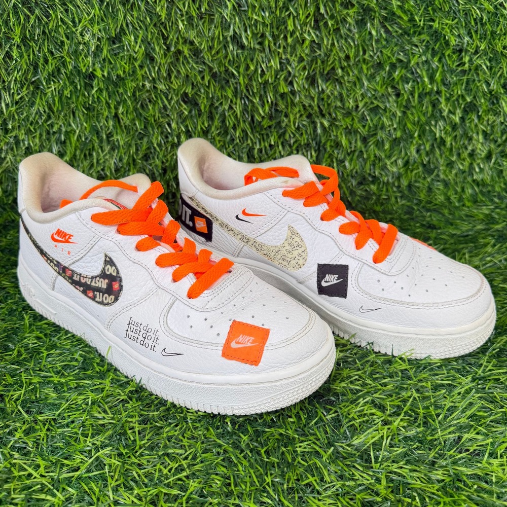 Nike Air Force 1 Low JDI GS 5Y 6.5W White Orange Just Do It Leather Sneaker